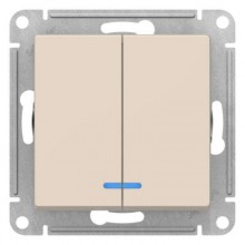 Механизм выключателя 2-кл.СП ATLAS 10A  с подсветкой беж